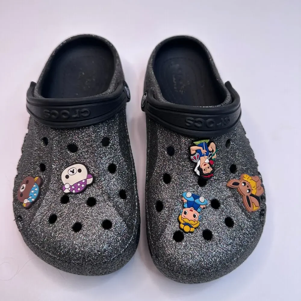 Crocs Black Glitter Jibbits Clogs